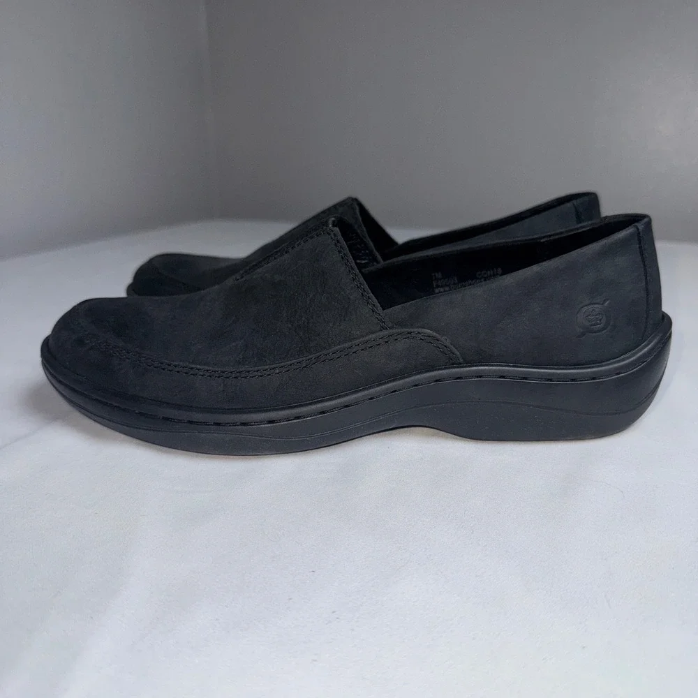 Born Lex Black Leather Slip On Loafers F49503 Comfort Flats Shoes Womens 7M